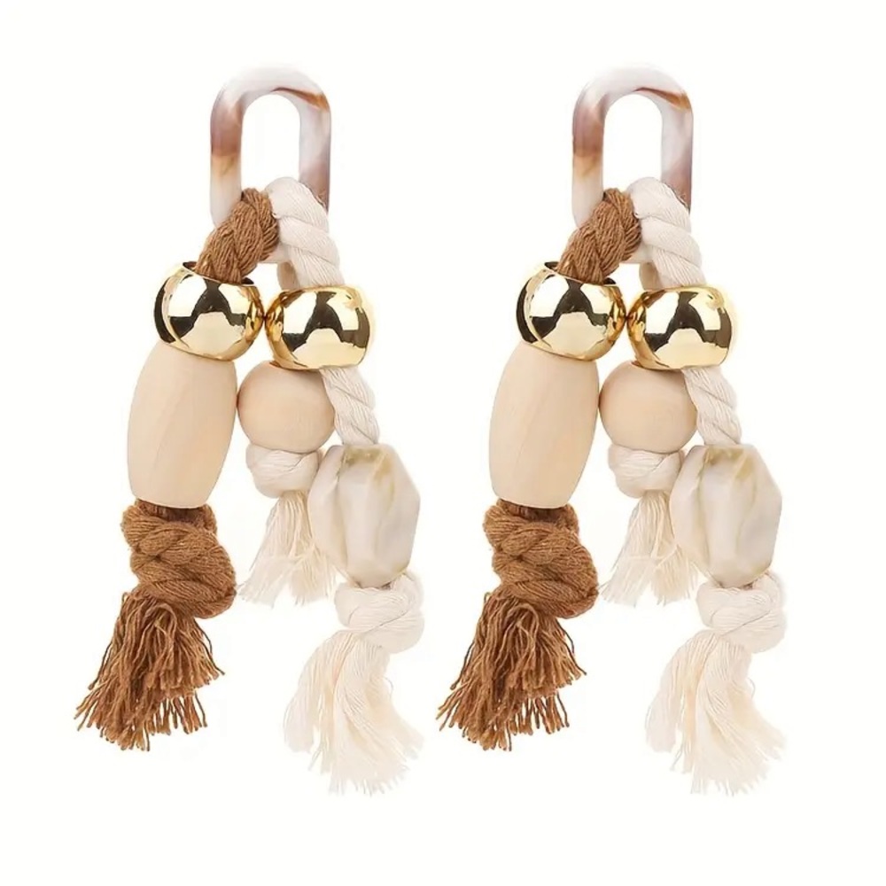Large Gold and Brown Rope Bead Statement Earrings Huge Long Big Massive Unique